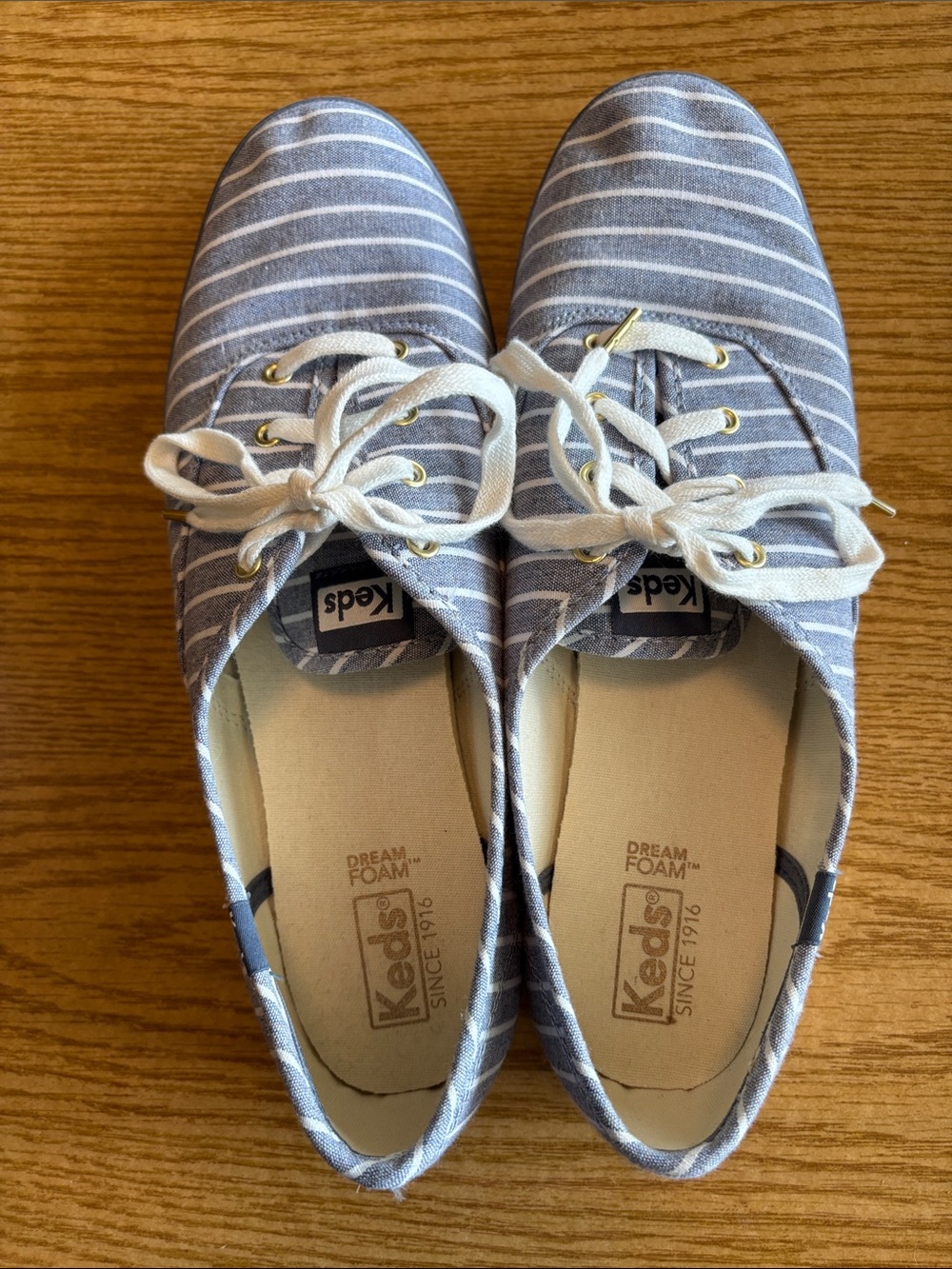 Keds Striped Canvas Lace-Up Sneakers in Navy and White